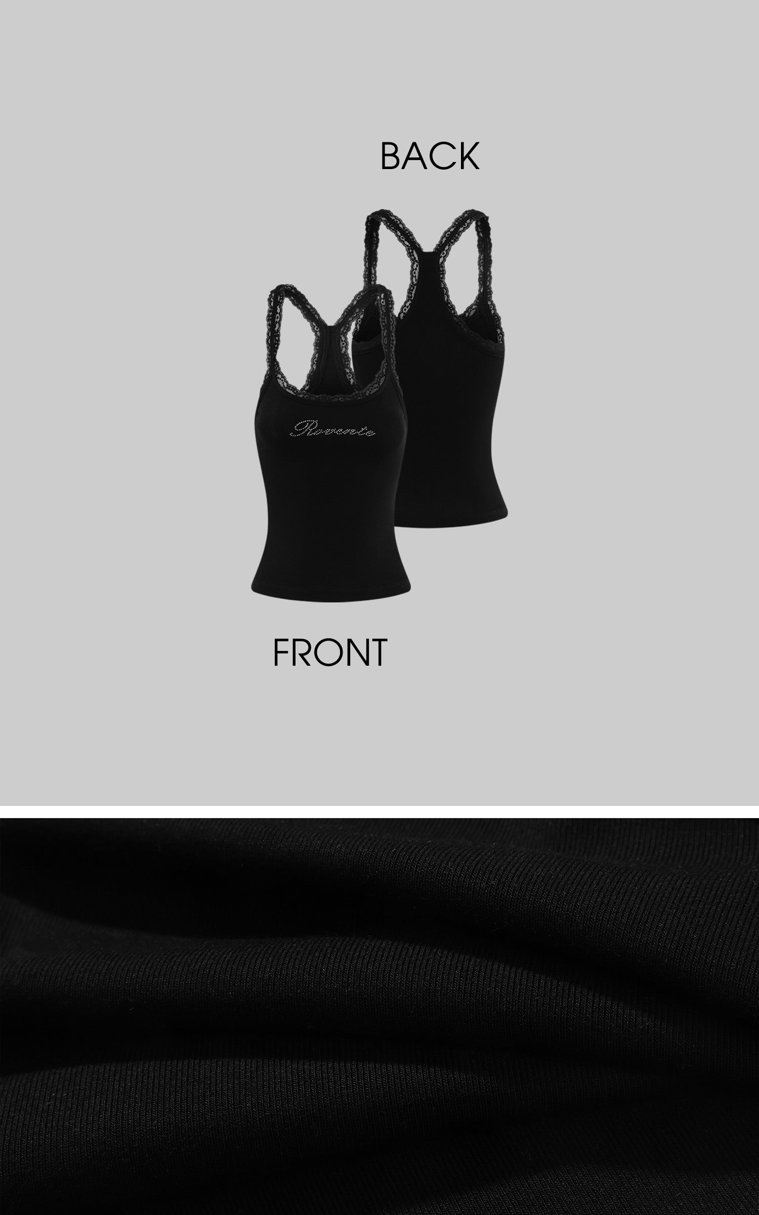 ROVENTE Rhinestone Logo Lace Trim Tank Top