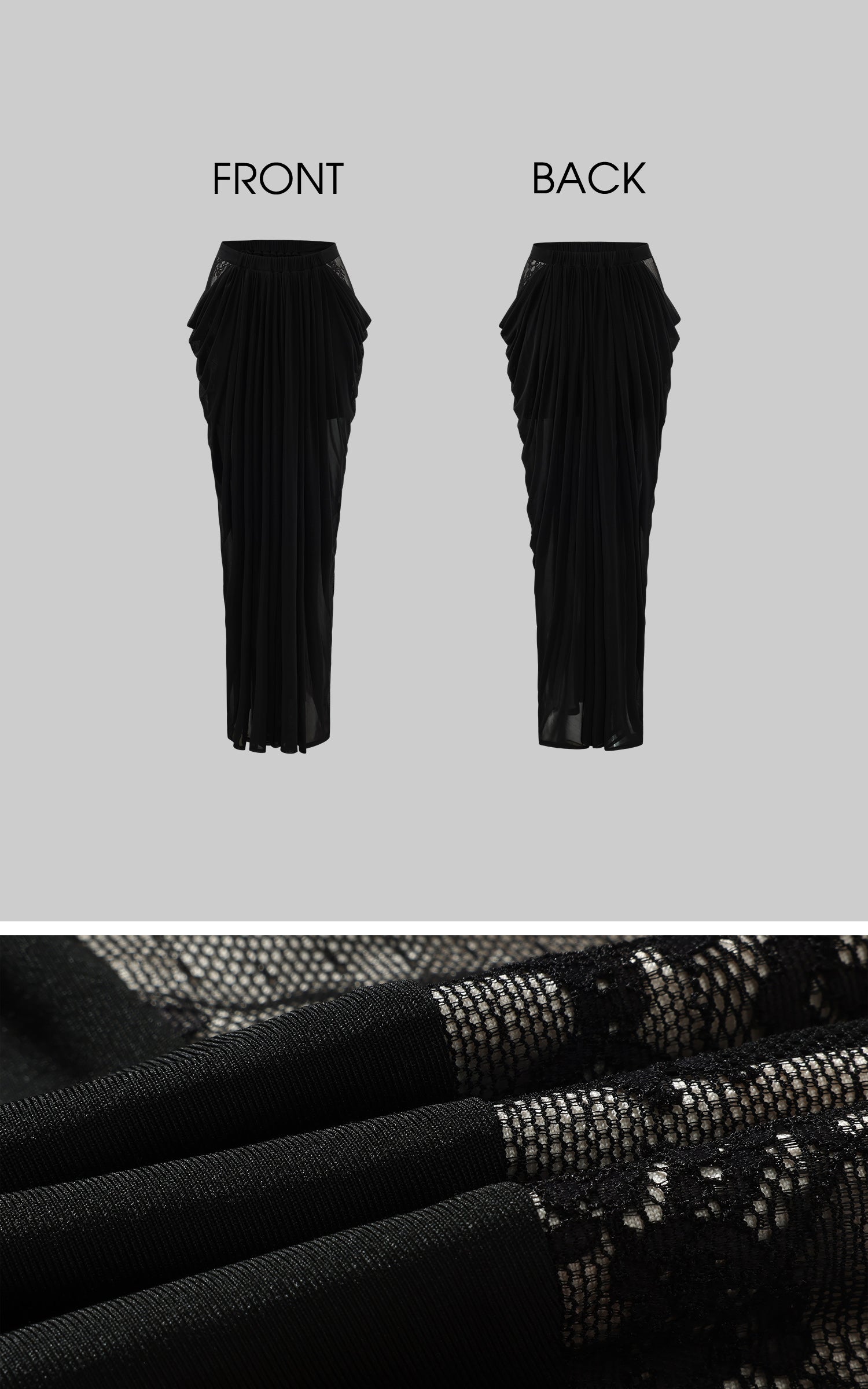Rase le sol Draped Sheer Mesh Skirt with Lace Panels
