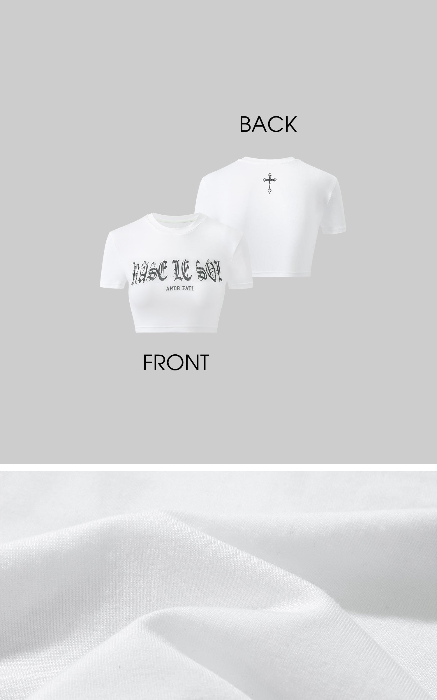 Rase le sol Gothic Print Cropped White Tee - PINKPARKS