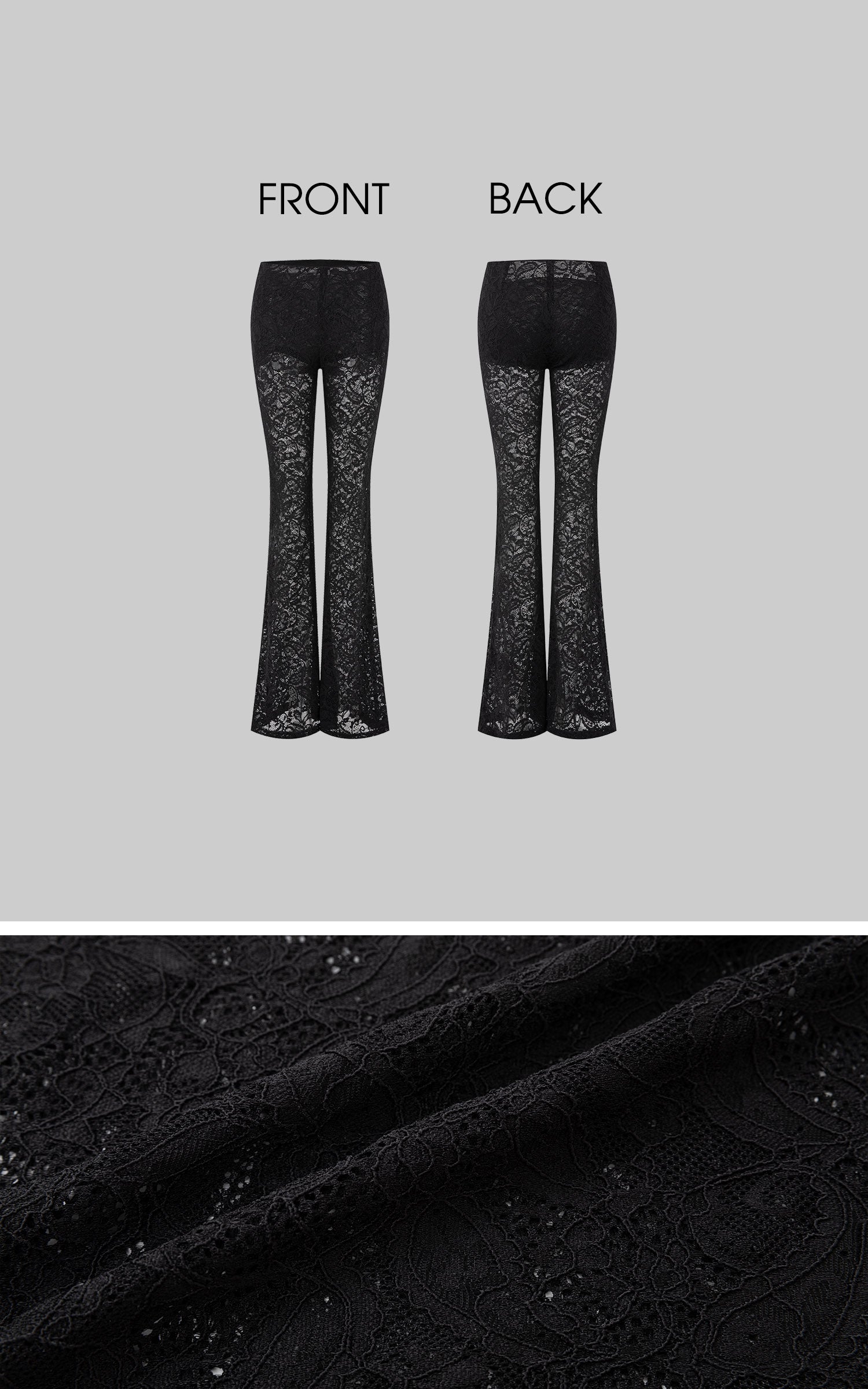 IAMXIAA Sheer Floral Lace Flared Pants with Stretch Lining