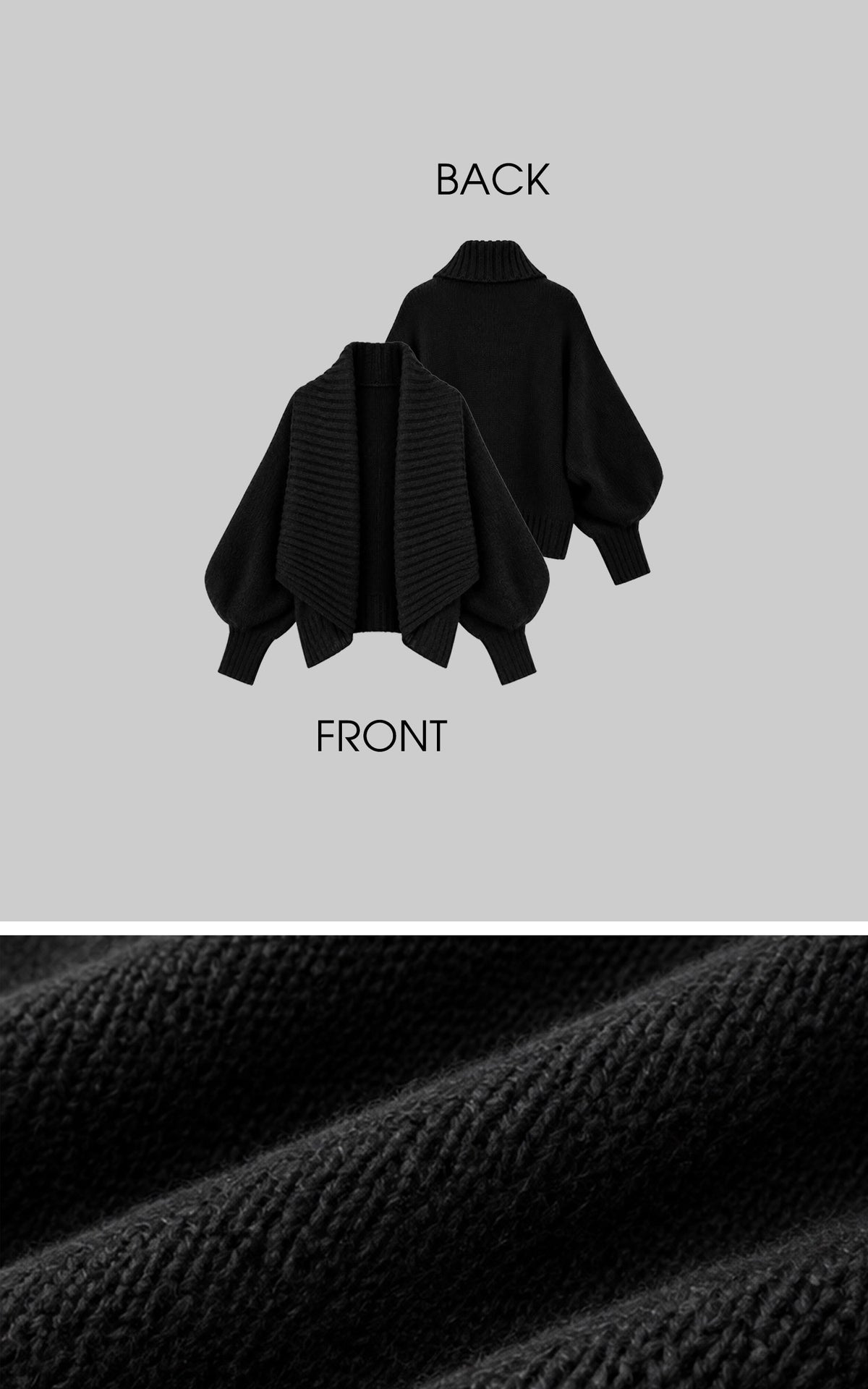 ROVENTE Oversized Ribbed Shawl Collar Balloon Sleeve Cardigan