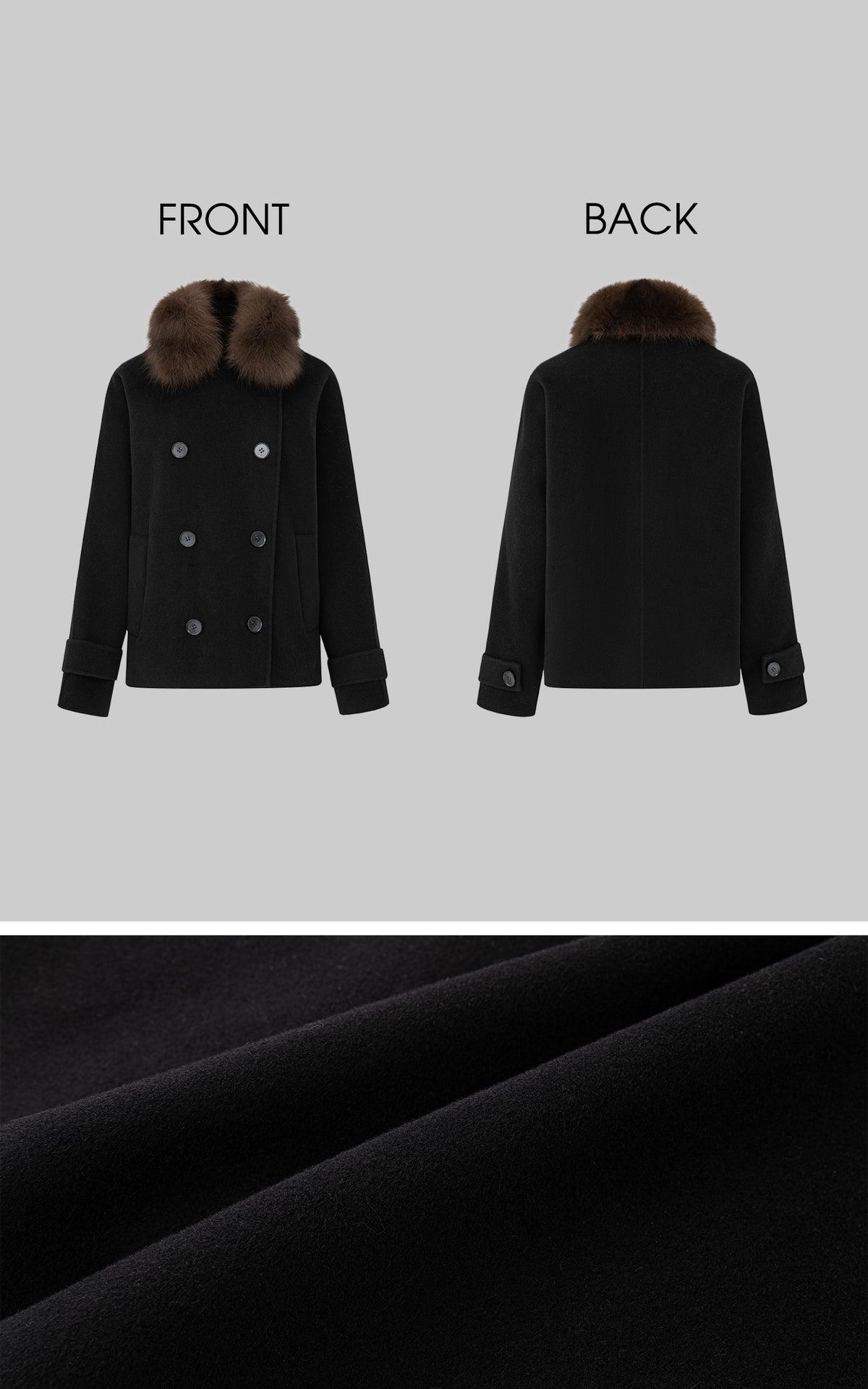 IAMXIAA Fur Collar Oversized Double-Breasted Short Coat