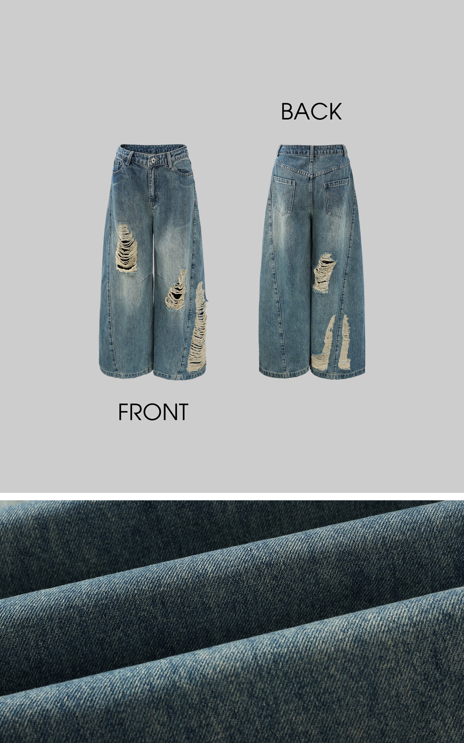 WARDEN EDGE Distressed Wide-Leg Denim Pants - PINKPARKS