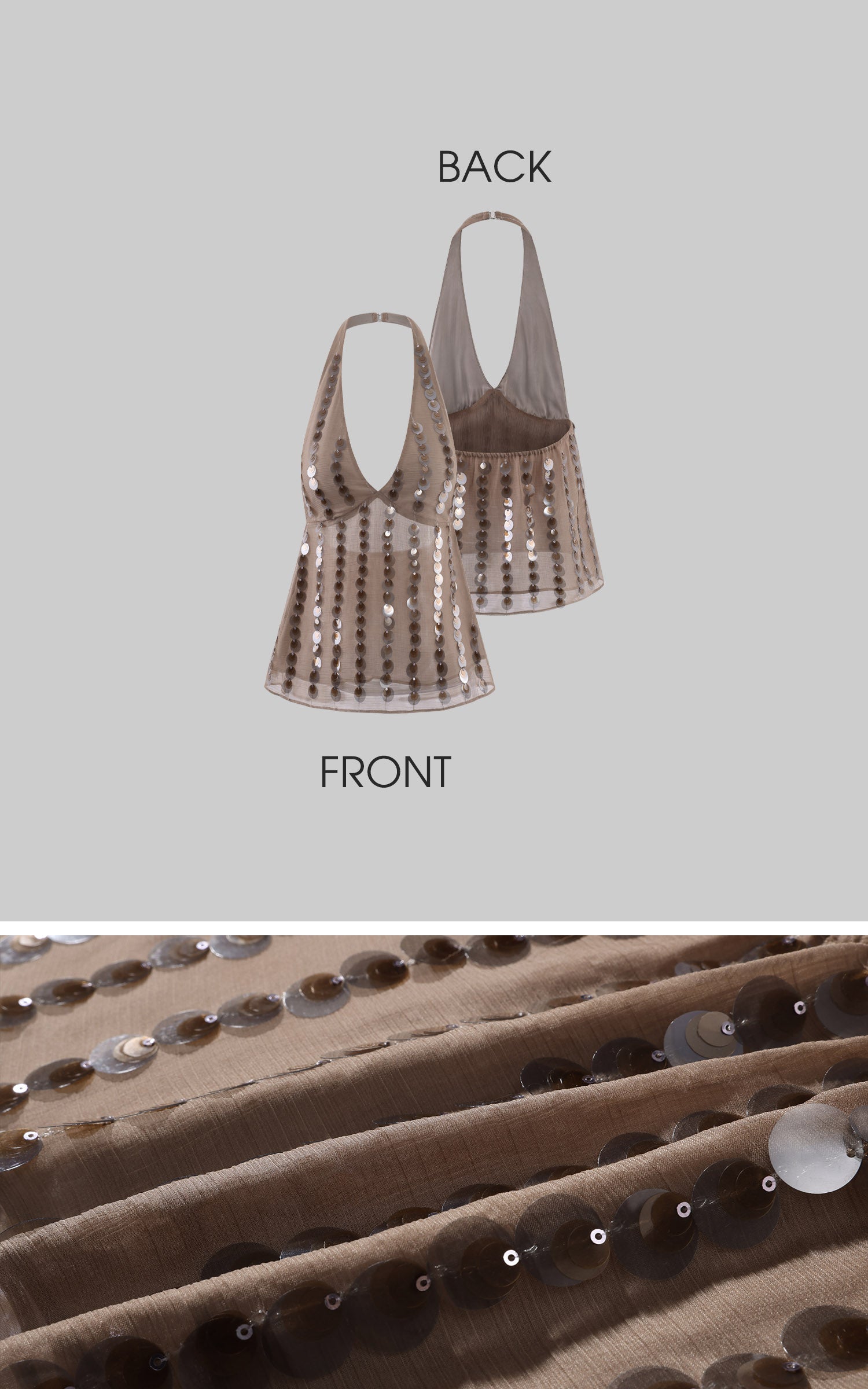 ROVENTE Ensemble haut dos nu transparent à sequins &amp; jupe mini en satin