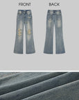 ROVENTE Vintage Washed Distressed Low-Rise Long Flared Jeans