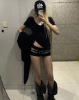 Rase le sol Gothic Script Embroidered Low-Rise Mini Shorts