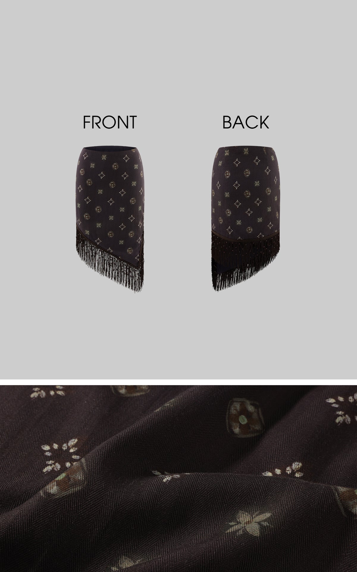 ROVENTE Jupe midi asymétrique imprimée à franges perlées