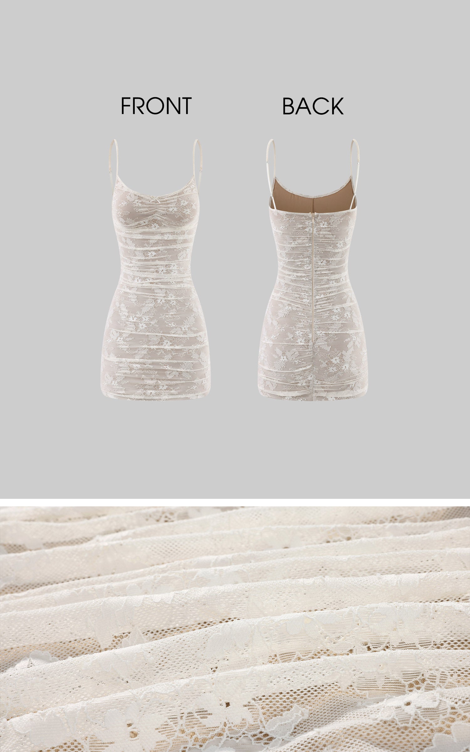 Hydrae Ivory Floral Lace Ruched Bodycon Camisole Mini Dress