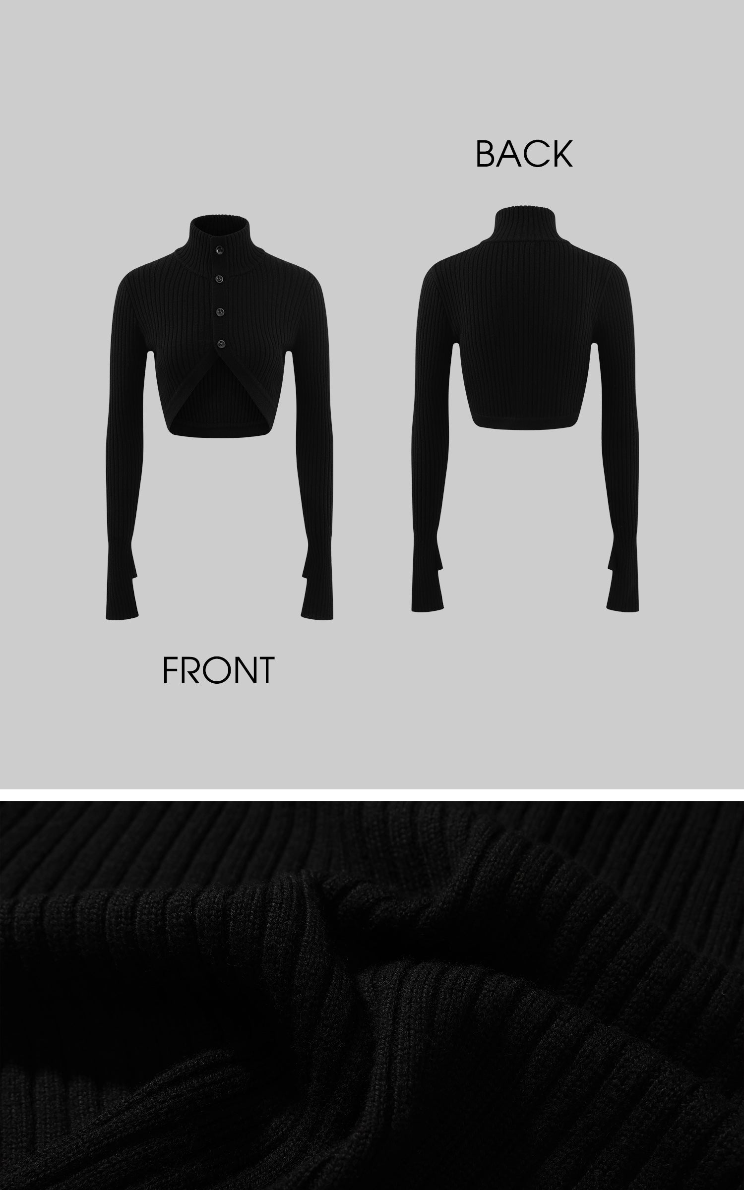 ROVENTE Cropped Knit Cardigan with High Neck and Button Closure