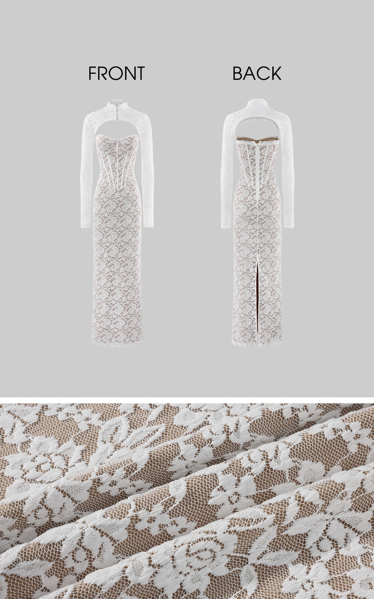 ROVENTE Ivory Lace Corset Cutout Maxi Dress