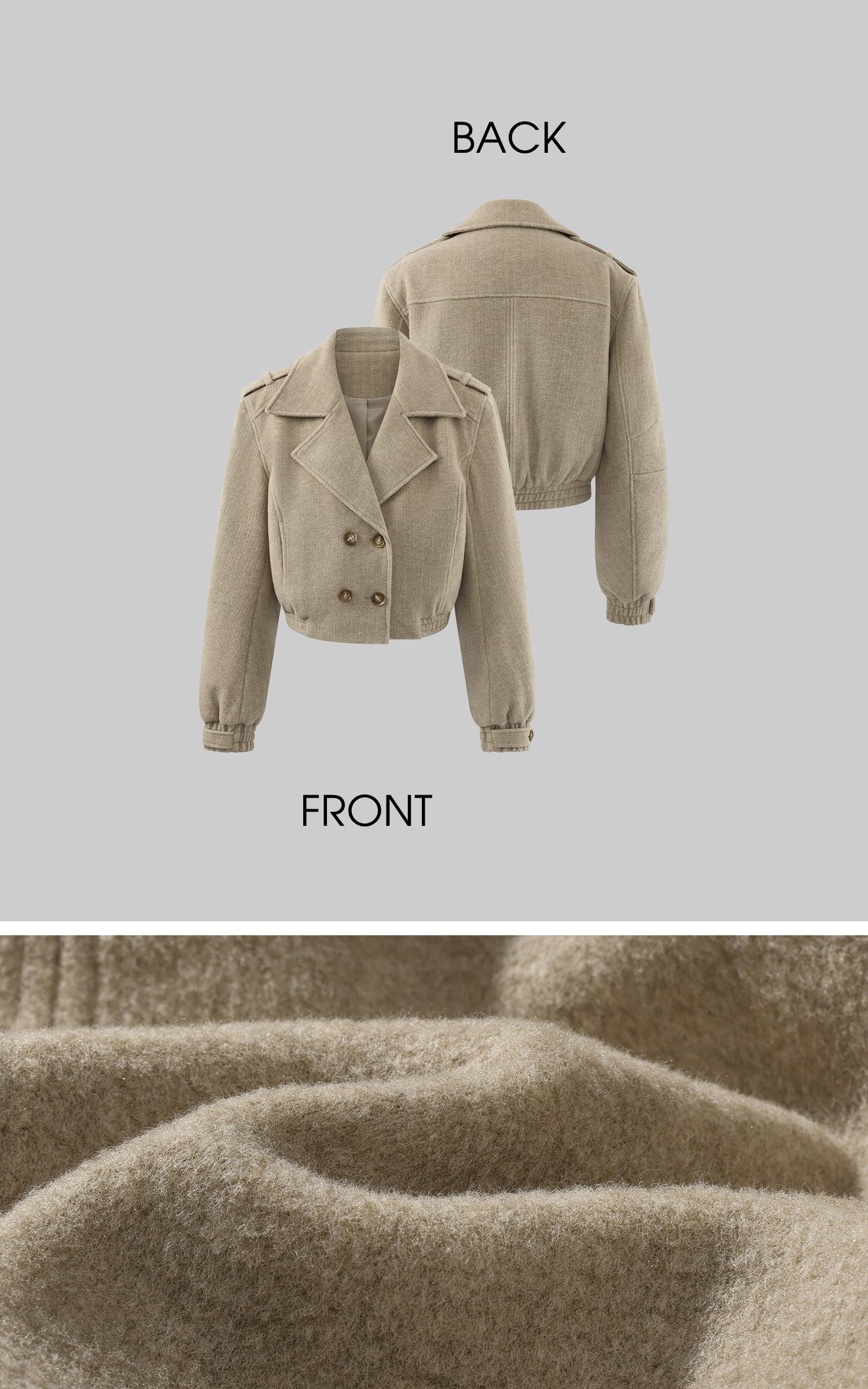 WARDEN EDGE Cropped Wool-Like Coat with Double Breasted Design and Structured Lapel