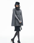 IAMXIAA Sculpted High-Neck Double-Breasted Cape Coat with Open Arm Slits