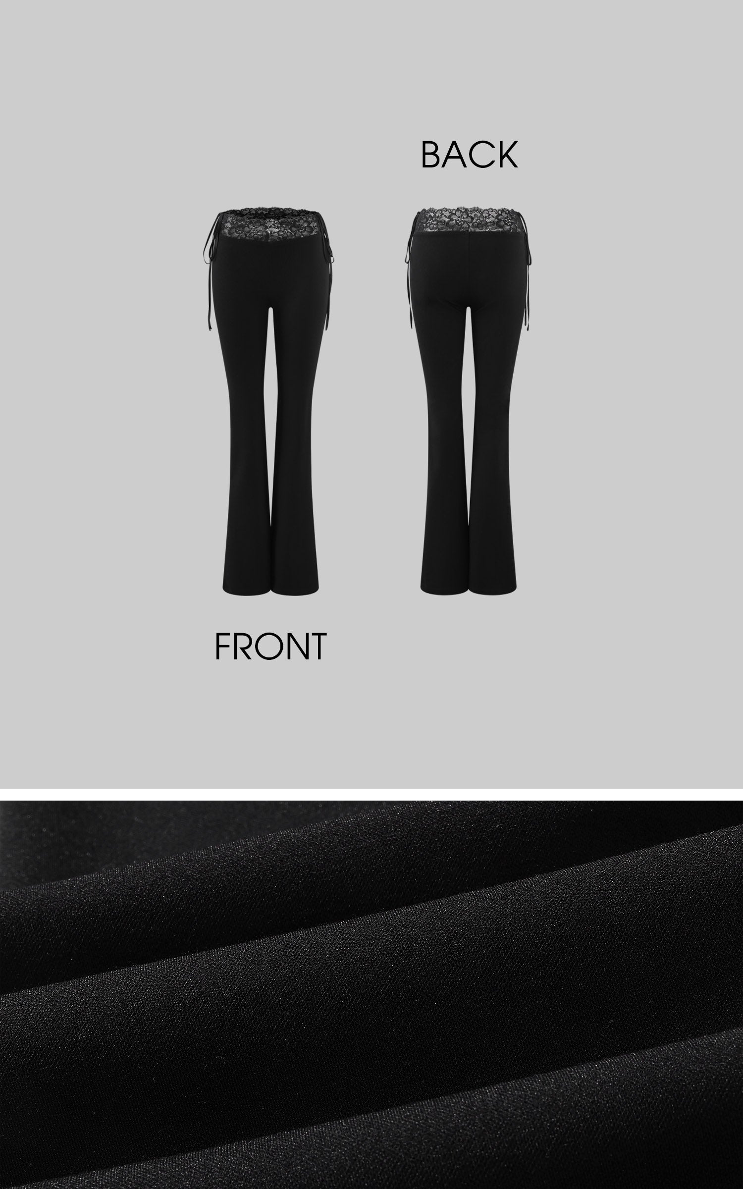 ROVENTE Lace Trim Tie Waist Flared Pants
