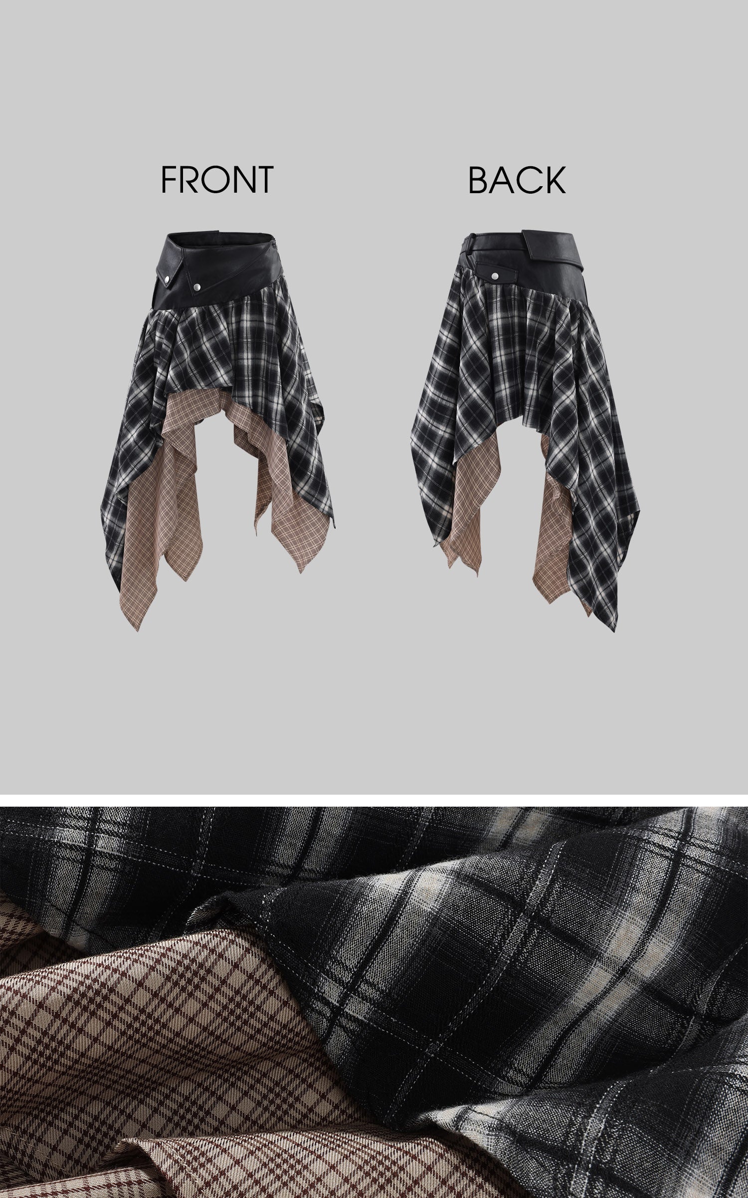 WARDEN EDGE Layered Plaid Deconstructed Midi Skirt