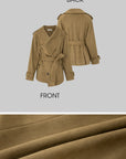 IAMXIAA Faux Suede Belted Jacket with Draped Lapel