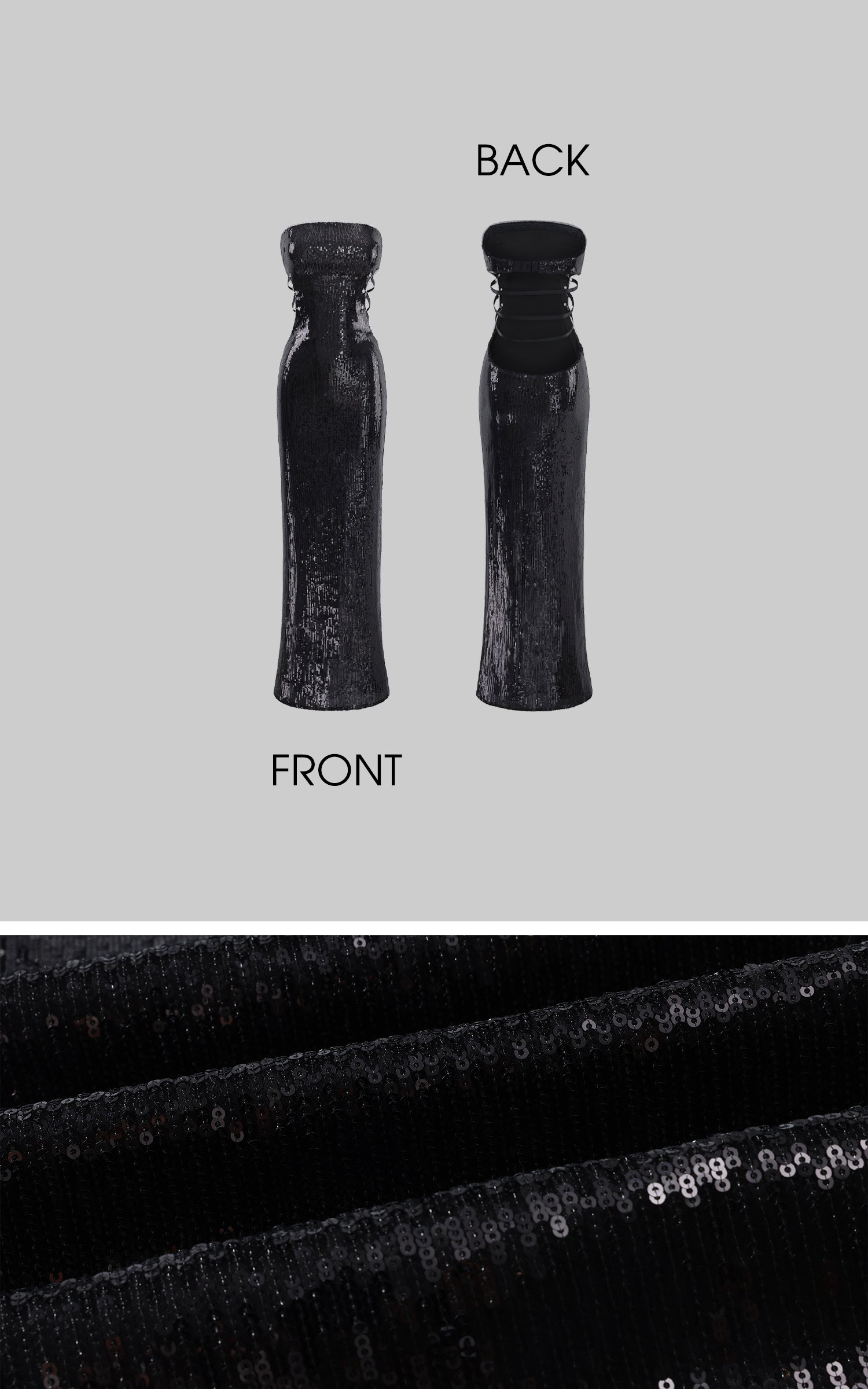 ROVENTE Sequin Strapless Cut-Out Bodycon Dress