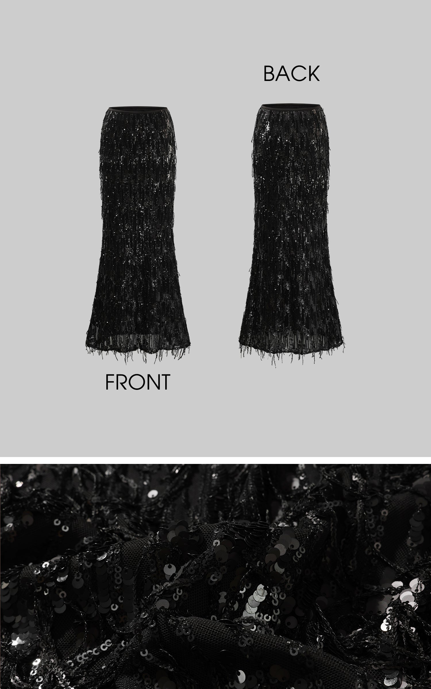 ROVENTE Statement Sequin Fringe Maxi Skirt for Evening Glamour