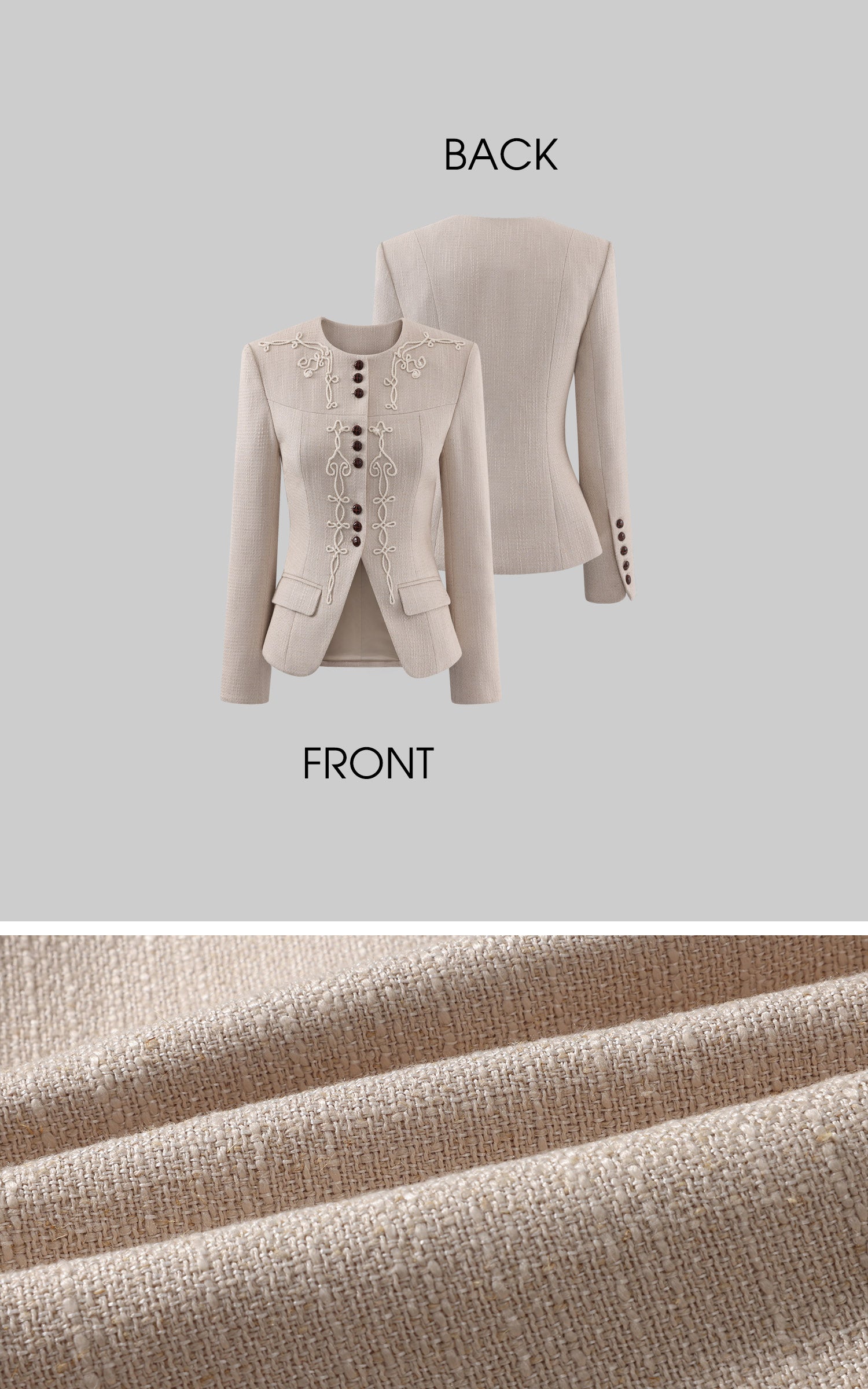 Hydrae Embroidered Fitted Blazer Structured Waist Cropped Jacket Vintage Inspired Tailored Top