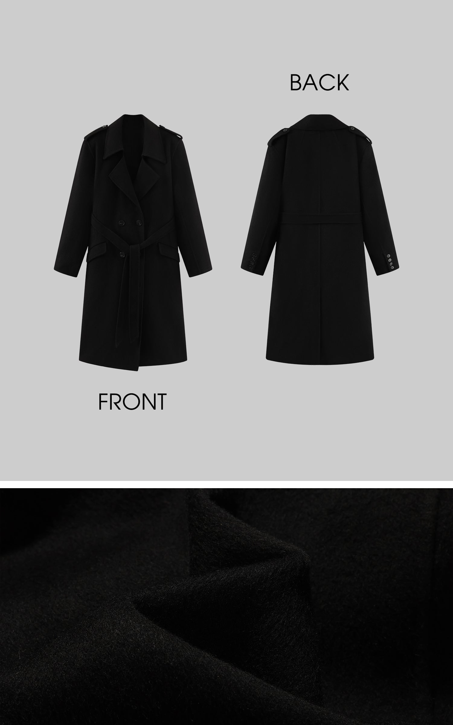 WARDEN EDGE Double Breasted Wool Coat with Belt