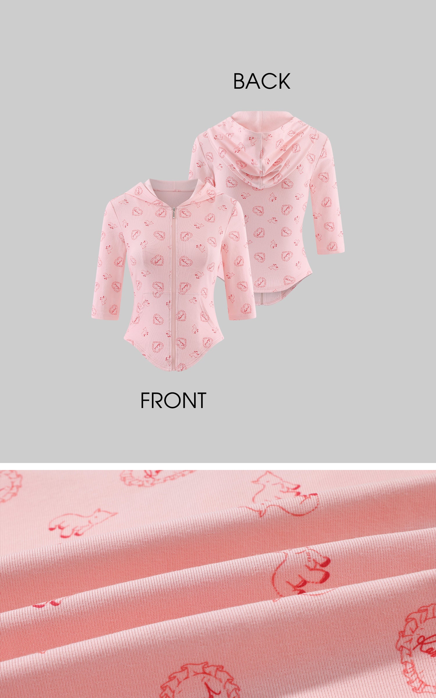 Rase le sol Pink Printed Hooded Fitted Zip Hoodie and Low-Rise Flared Pants Set