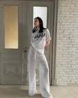 0122stepll Sheer Knit Drawstring Wide-Leg Pants