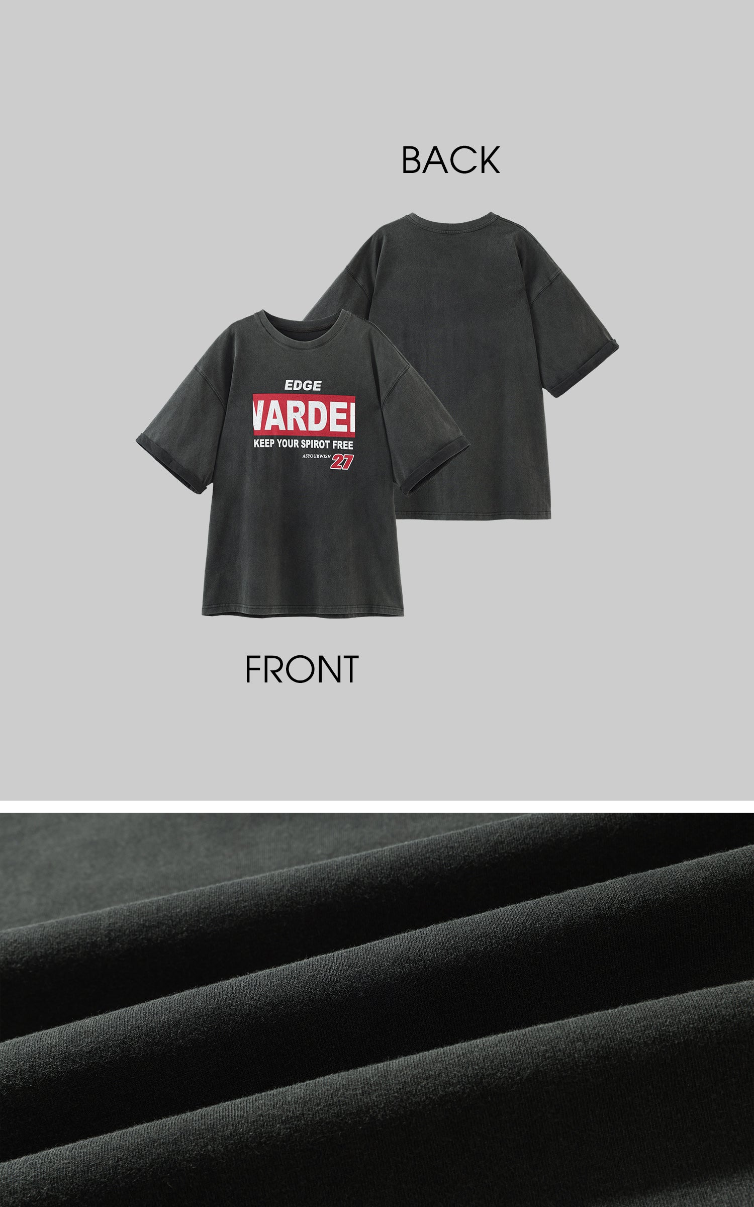 WARDEN EDGE Washed Oversized Tee with Red Letter Print