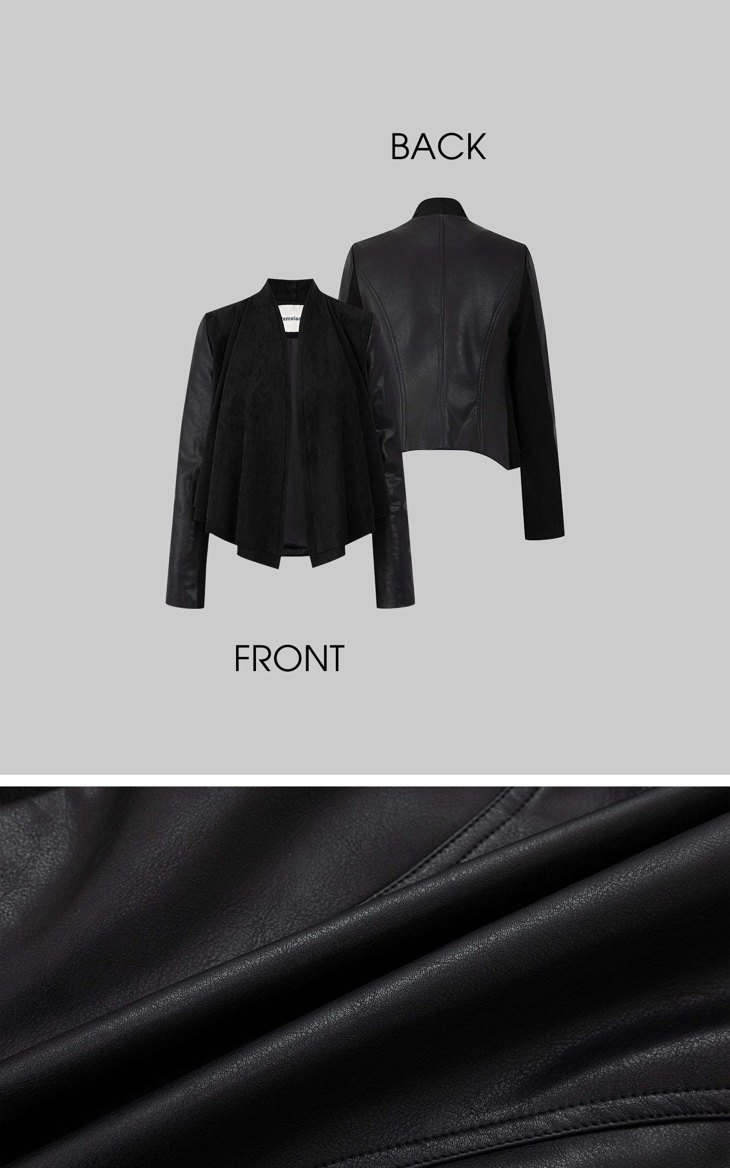 IAMXIAA Veste trench courte à panneaux drapés avec manches en cuir