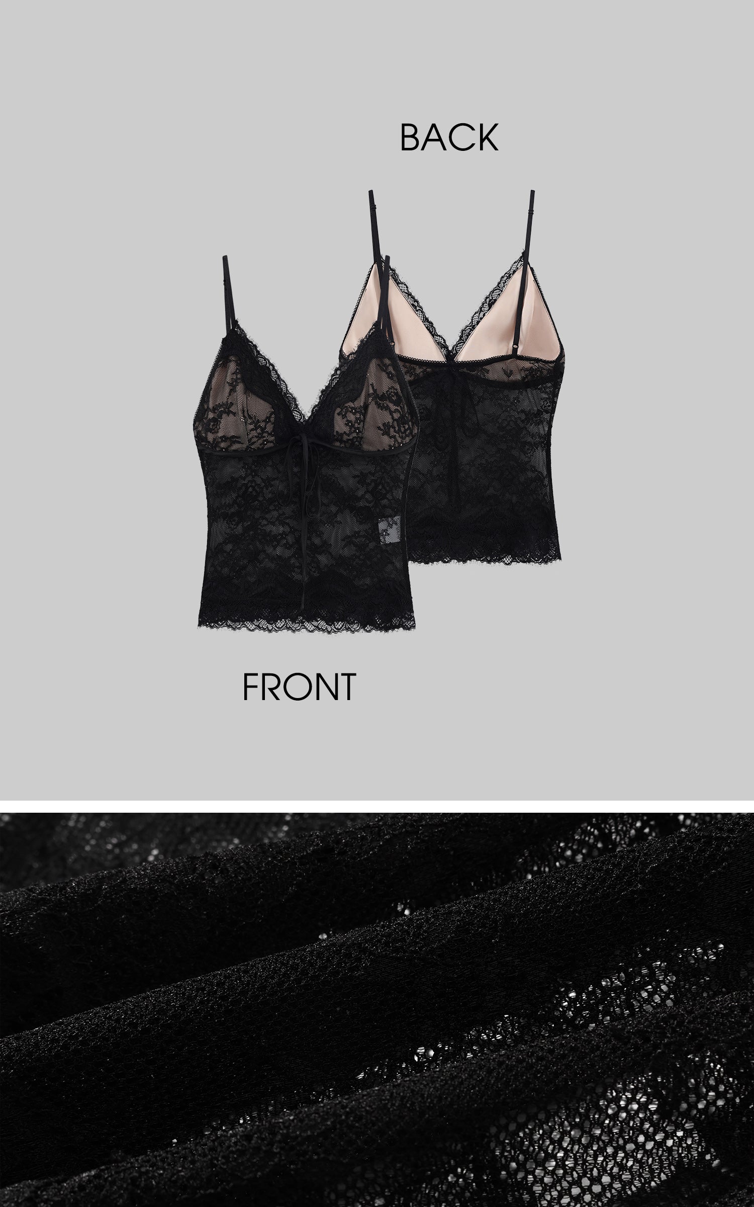 ROVENTE 레이스 타이 프론트 캐미솔 탑