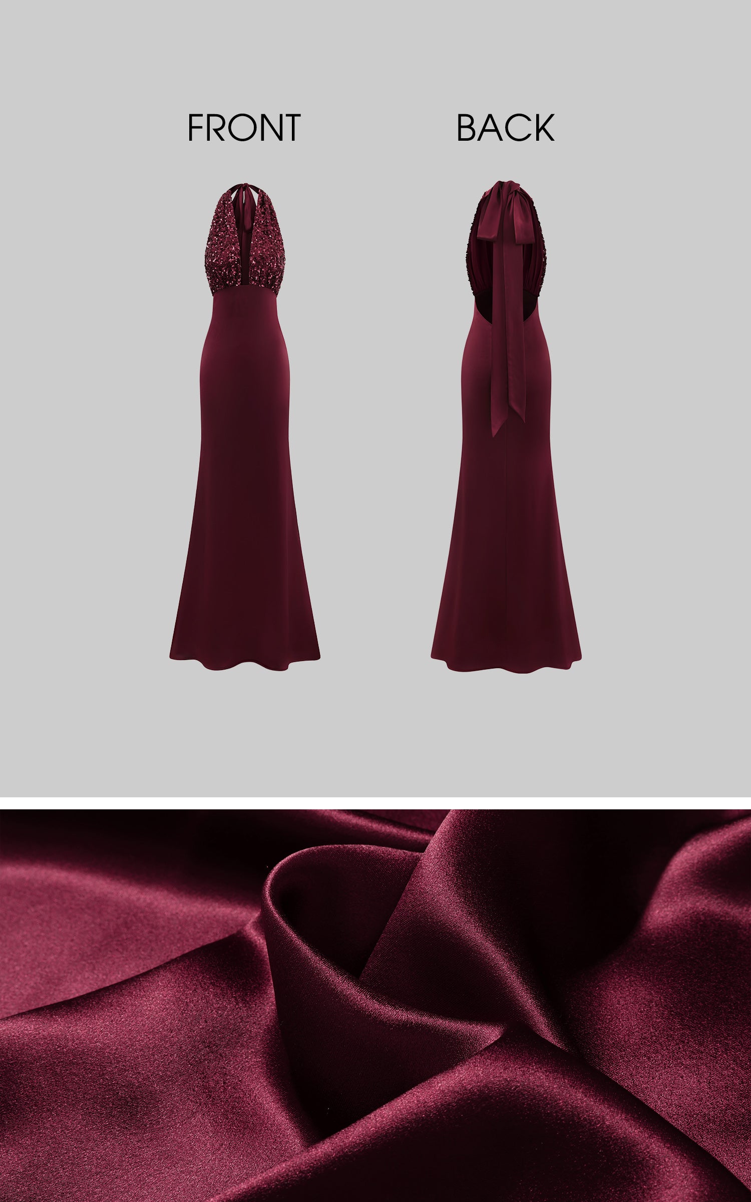 ROVENTE Deep V Halter Sequin Open-Back Maxi Dress