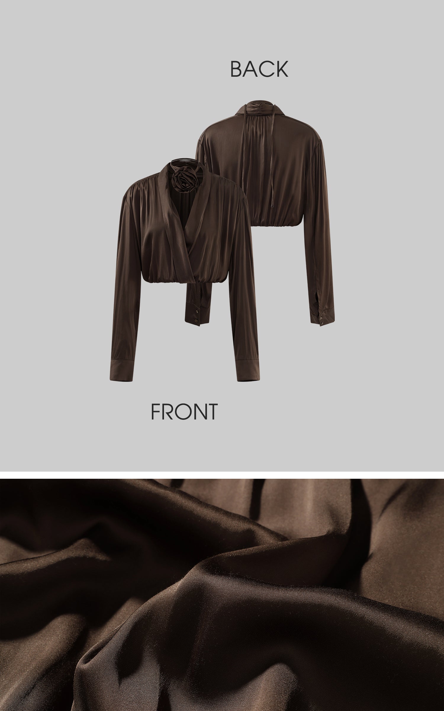 ROVENTE Draped Satin Crop Blouse with Removable Rose Choker