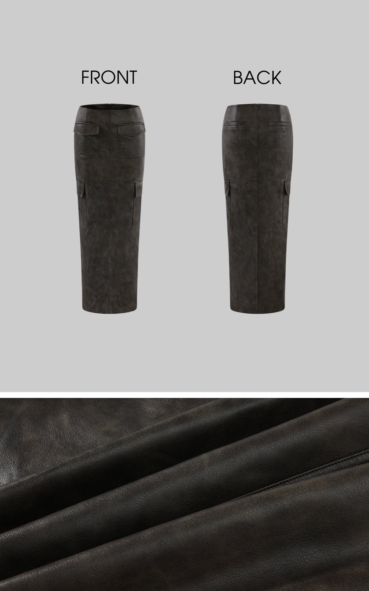 ROVENTE Leather-Look Cargo Maxi Skirt with Oversized Flap Pockets &amp; Back Slit