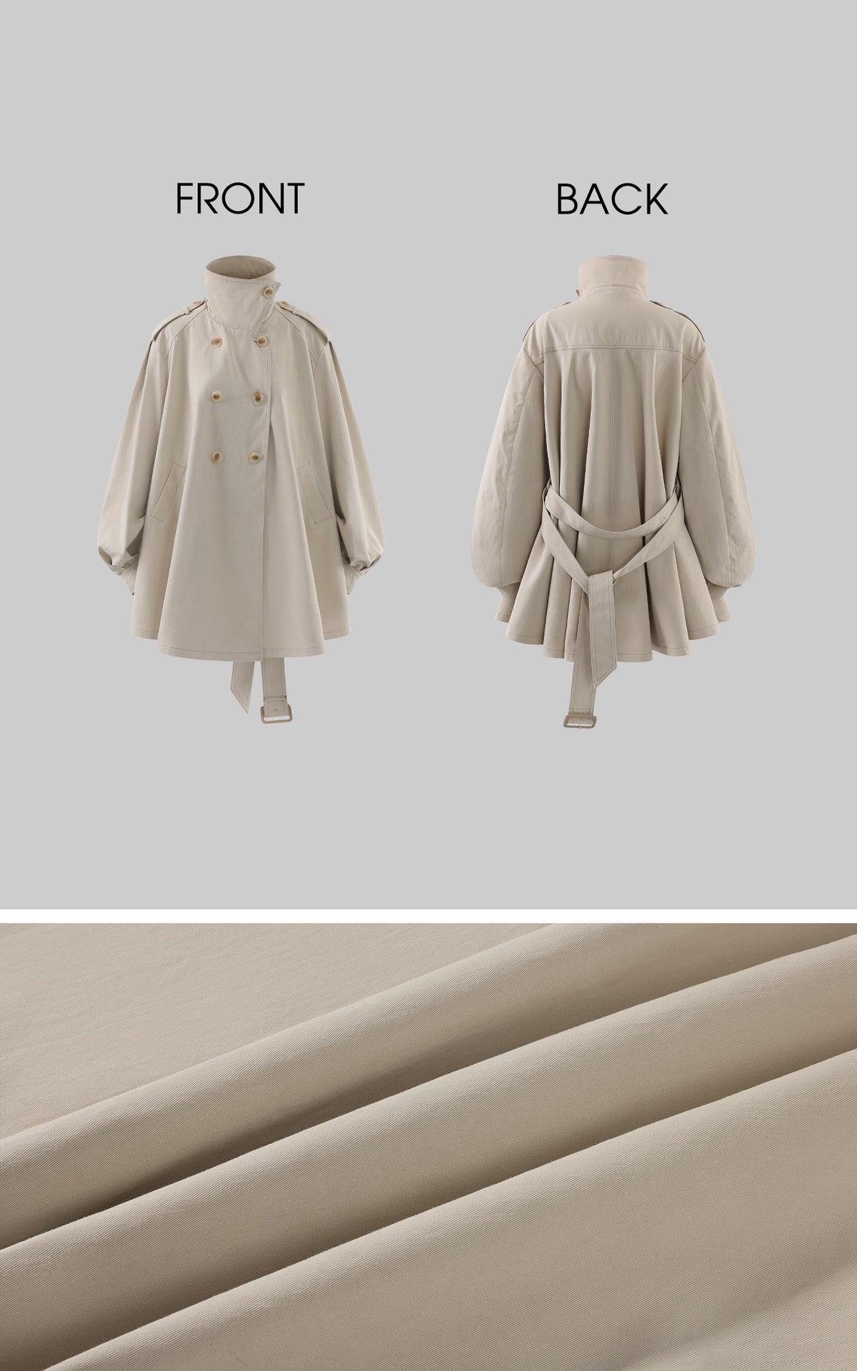 WARDEN EDGE Oversized High-Neck Balloon Sleeve Belted Trench Coat