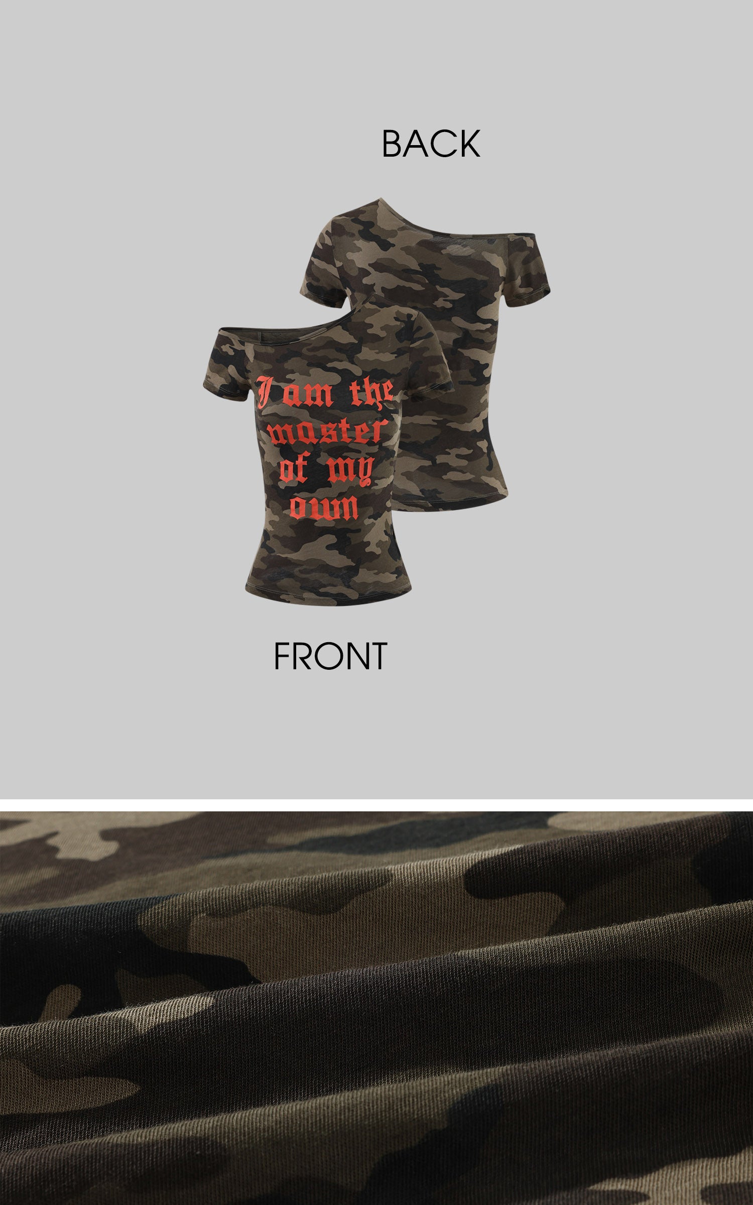 Rase le sol Camo One-Shoulder Graphic Fitted T-Shirt