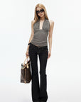 IAMXIAA Deep Plunge Striped Halter Top
