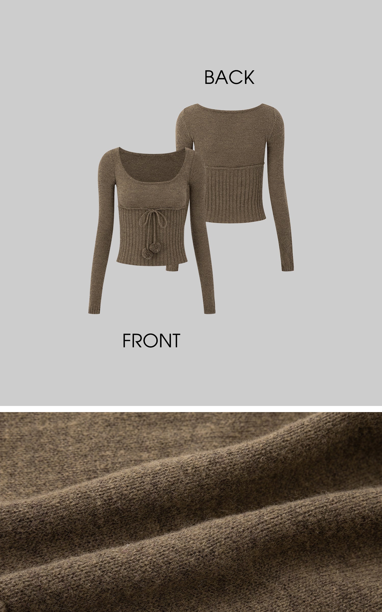 IAMXIAA Drawstring Ribbed Knit Long Sleeve Top