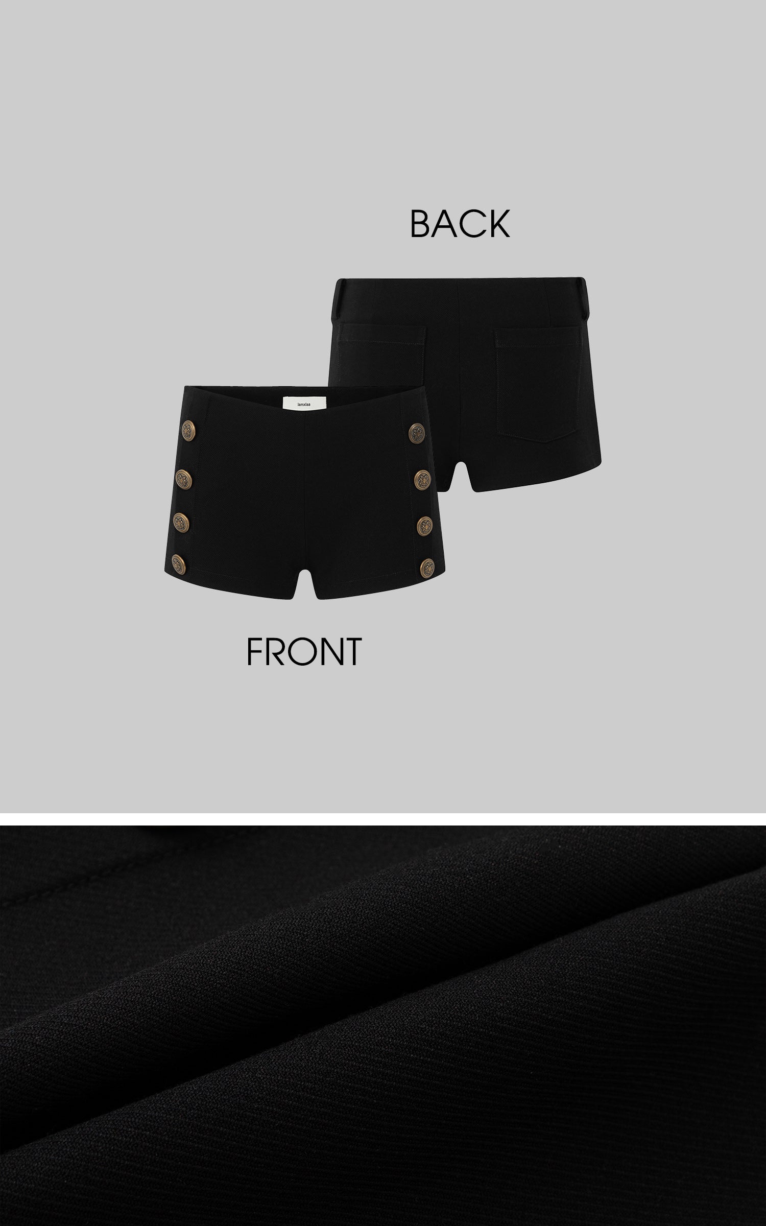 IAMXIAA High Waist Button Detail Mini Shorts in Black