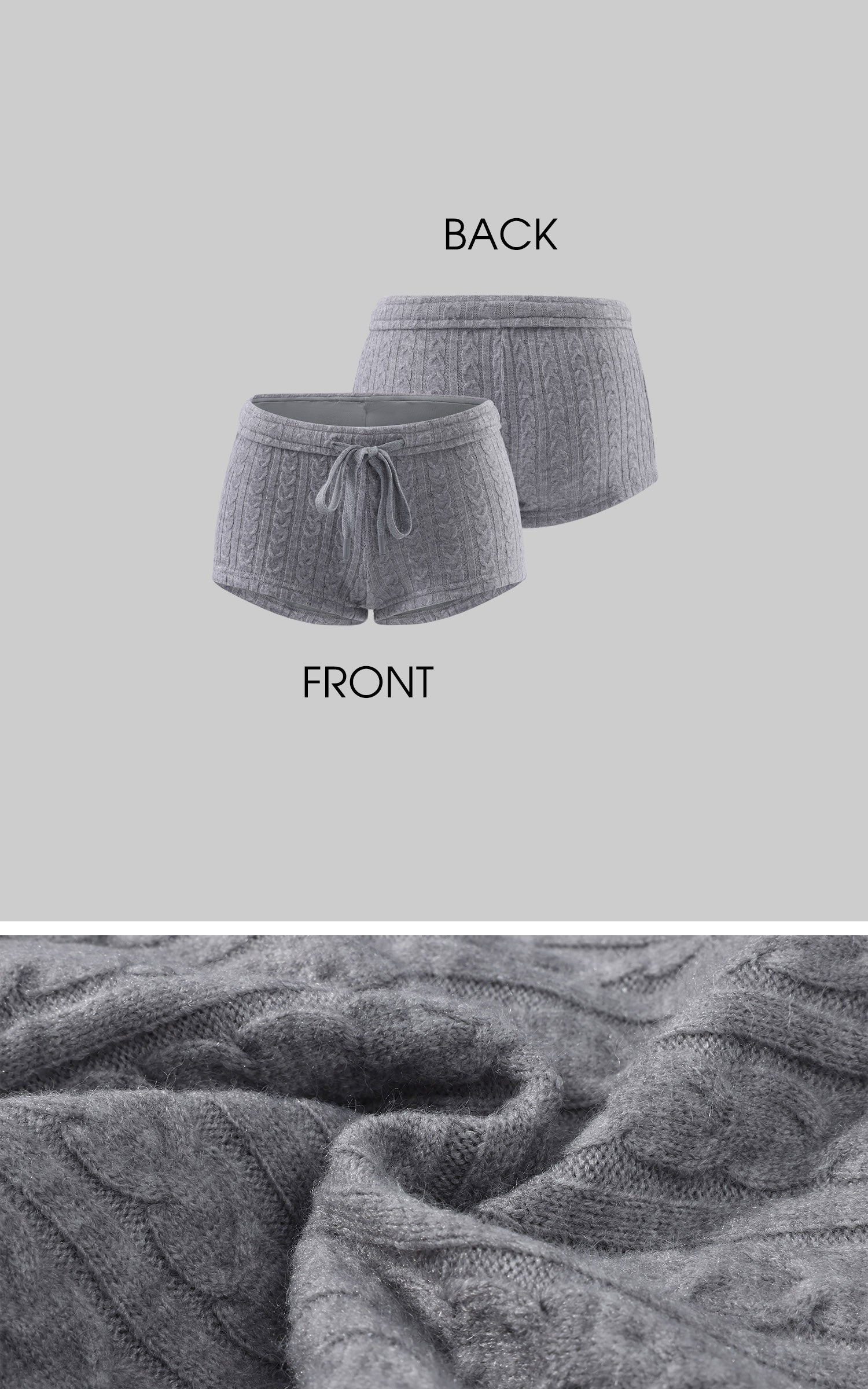 WARDEN EDGE Cable Knit Mini Shorts with Drawstring Waist