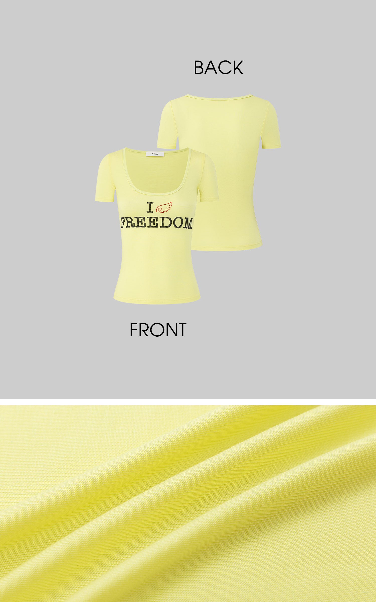 IAMXIAA Freedom Graphic Scoop Neck Fitted Baby Tee with Rhinestone Logo Print