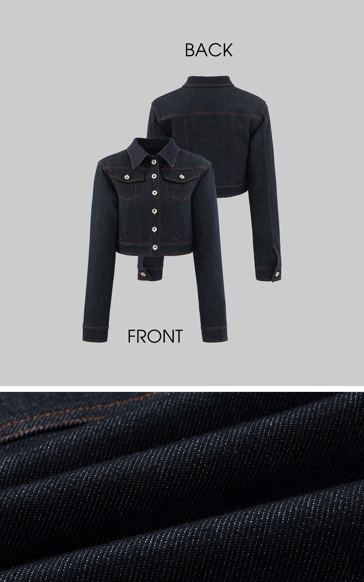 ROVENTE Cropped Denim Jacket with Structured Fit and Contrast Stitching