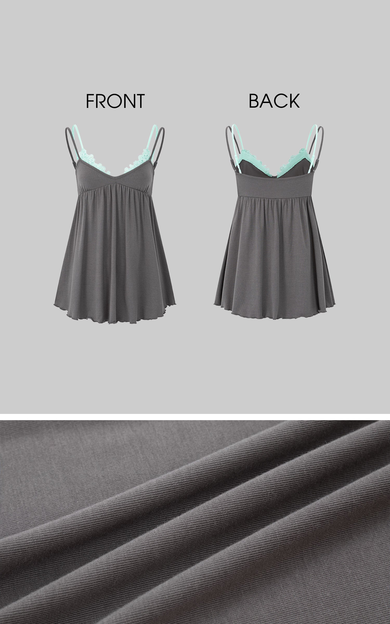 IAMXIAA Lace Trim Layered Cami Babydoll Swing Tank Top