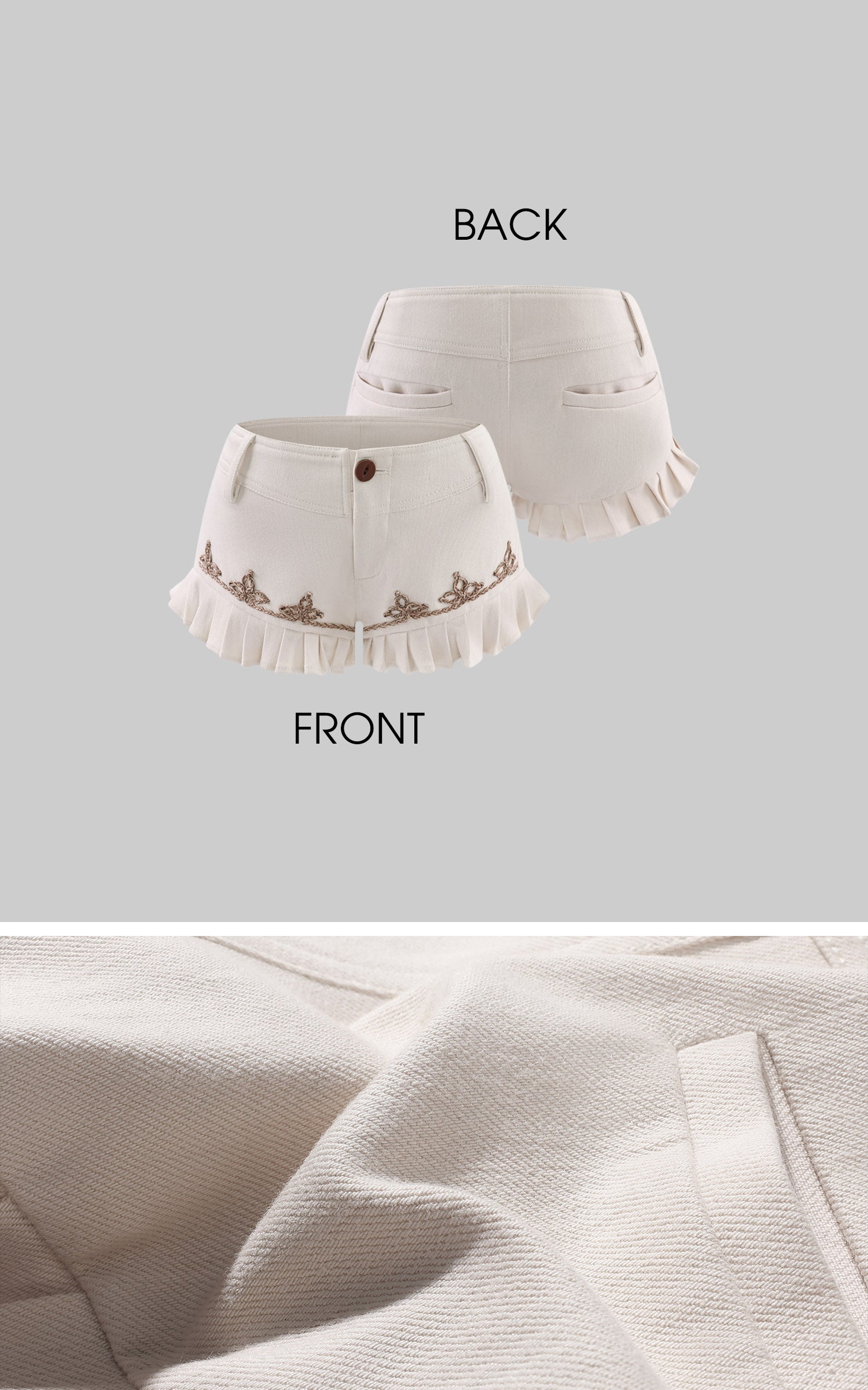 Hydrae Embroidered Low-Rise Ruffle Mini Shorts