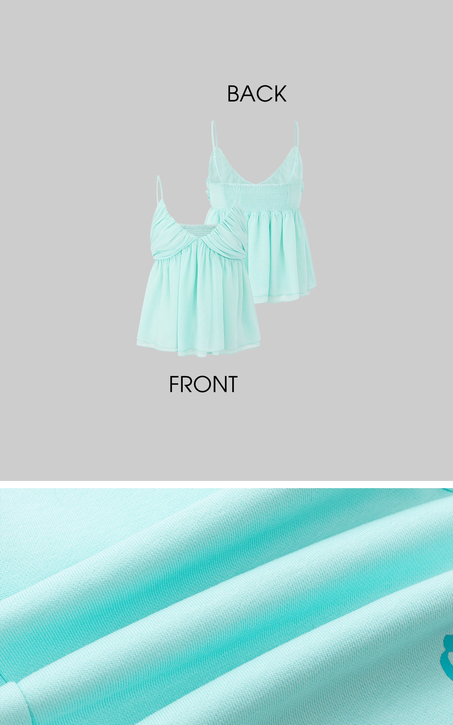 IAMXIAA Mint Chiffon Ruched Babydoll Cami Top