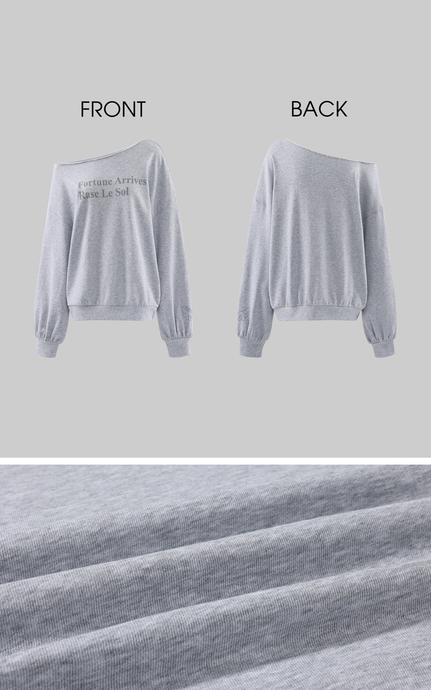 Rase le sol Fortune Arrives Raw Edge Off-Shoulder Oversized Long Sleeve Sweatshirt