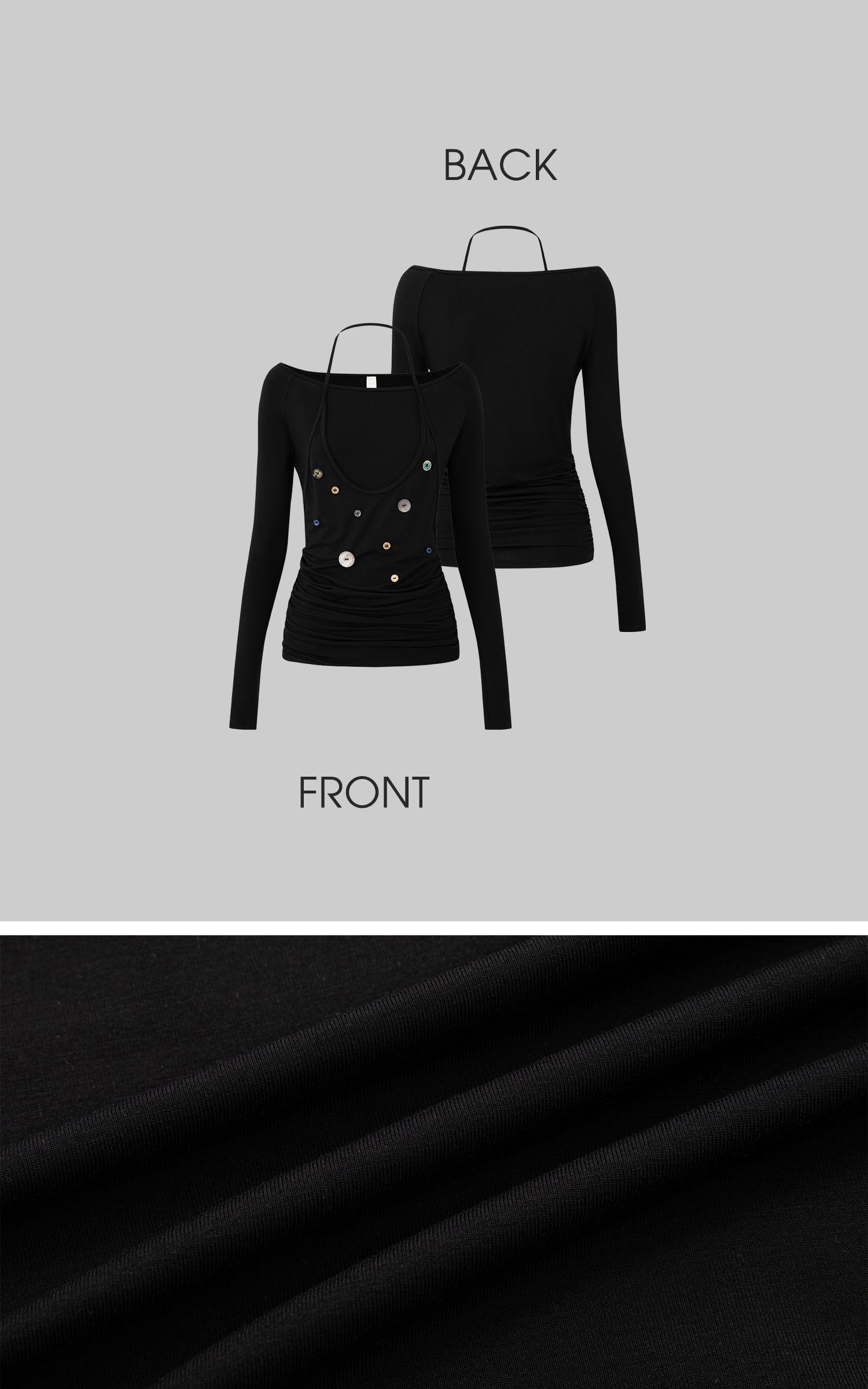 IAMXIAA Off-Shoulder Ruched Button Detail Fitted Top