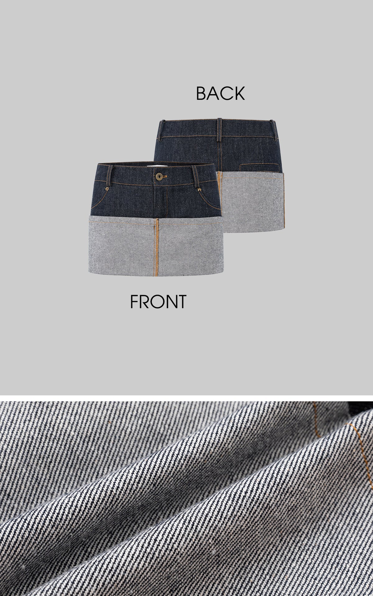 IAMXIAA Inside-Out Contrast Denim Micro Skirt