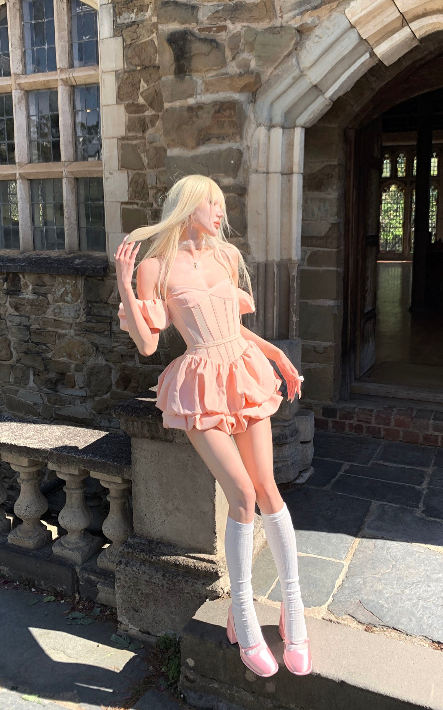 Rase le sol Puff Sleeve Corset Mini Dress - PINKPARKS