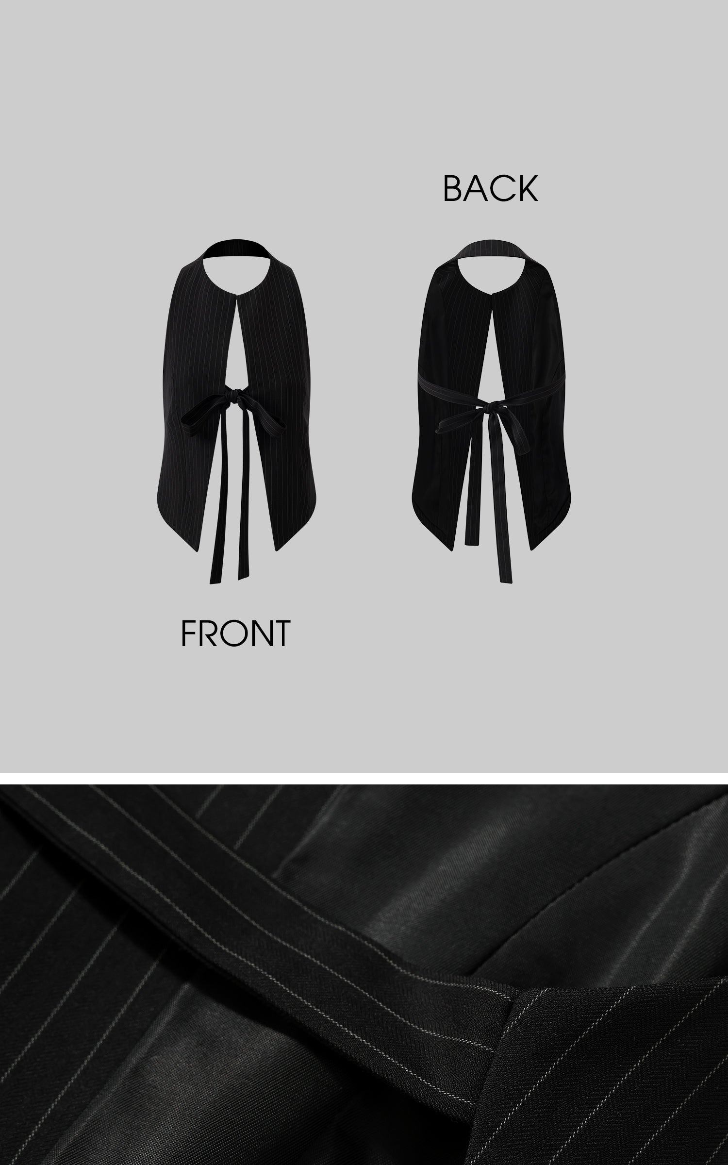 ROVENTE Backless Pinstripe Halter Vest with Front Tie in Black - PINKPARKS