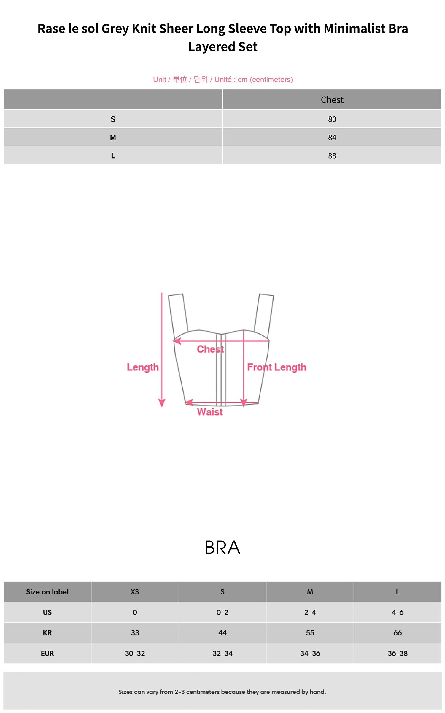 Rase le sol Grey Knit Sheer Long Sleeve Top with Minimalist Bra Layered Set