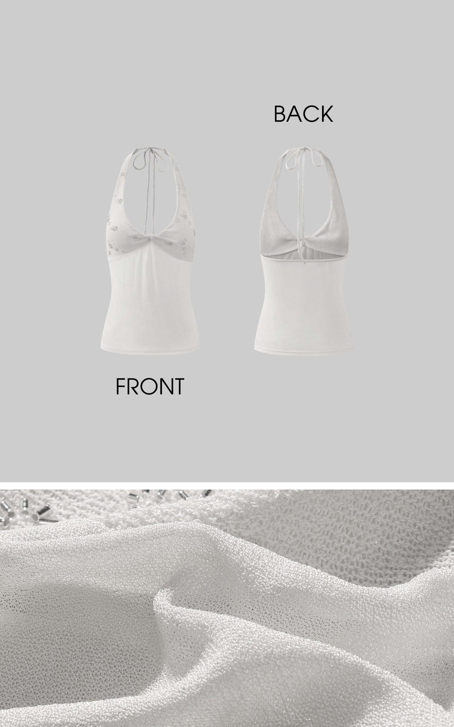 ROVENTE Embellished Halter Knit-Panel Top with Sheer Mesh Contrast - PINKPARKS