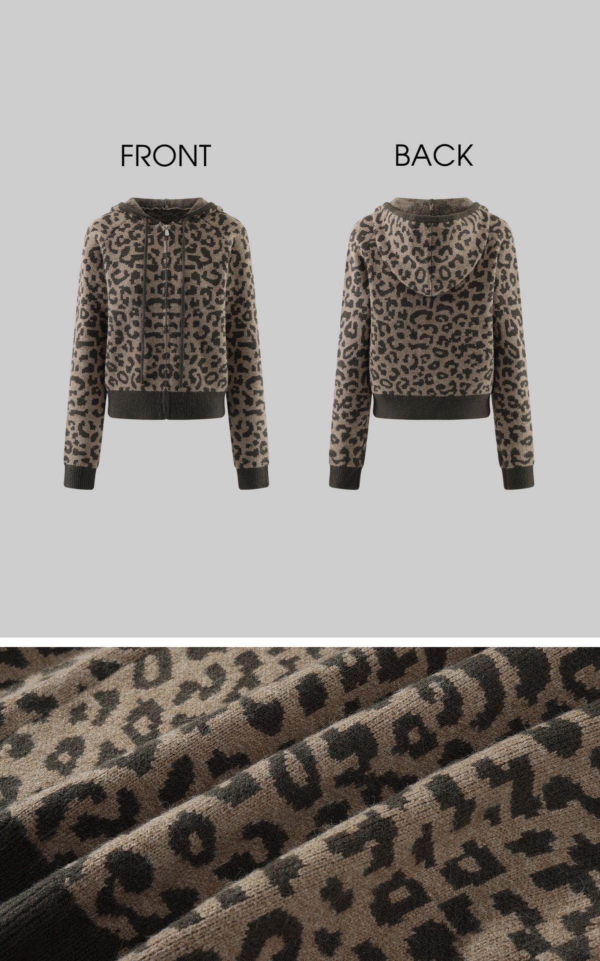 0122stepll Leopard Jacquard Hooded Knit Zip-Up Jacket